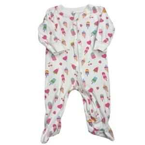 Kissy Kissy Cherry Ice Cream Zip Footie Pajamas 100% Pima Cotton 3-6 Month